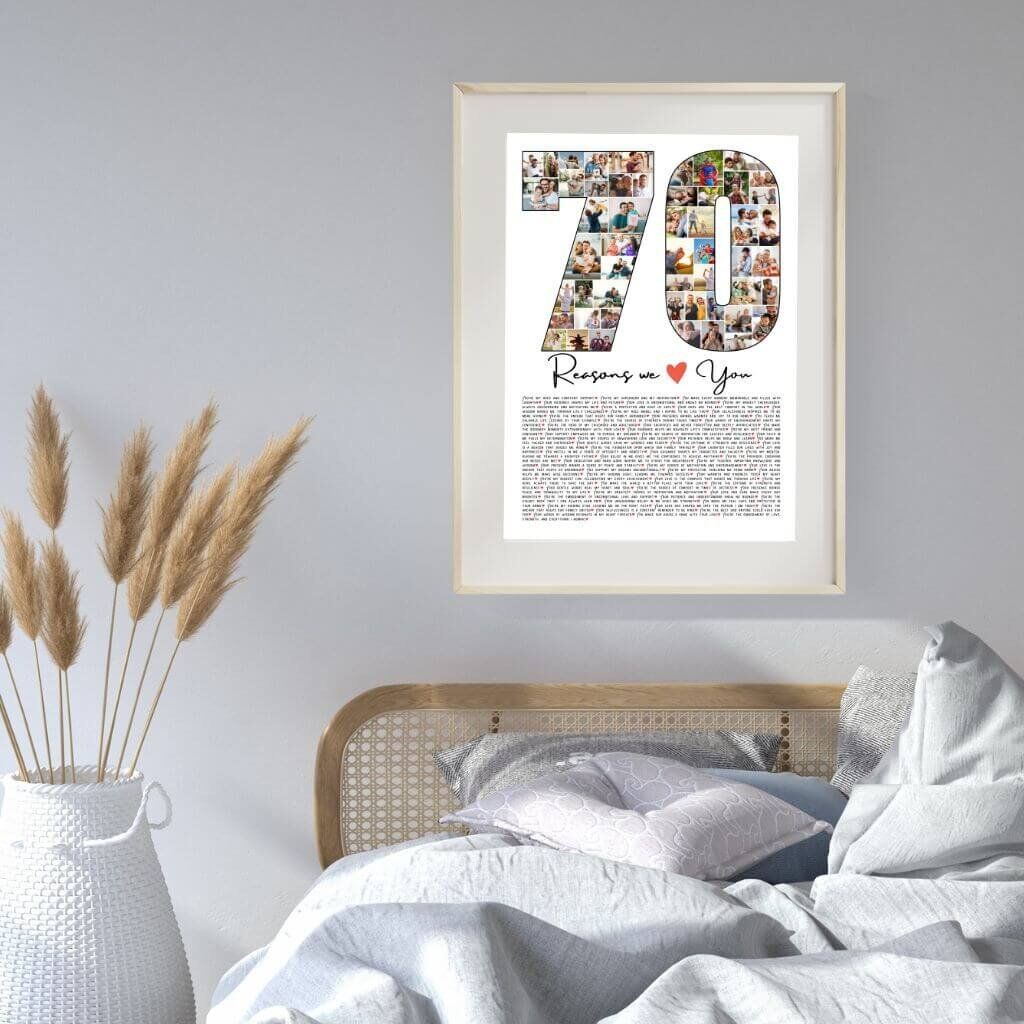 70th Birthday Heritage Collage - Family Timeline with 70 Reasons & Vintage Photos
